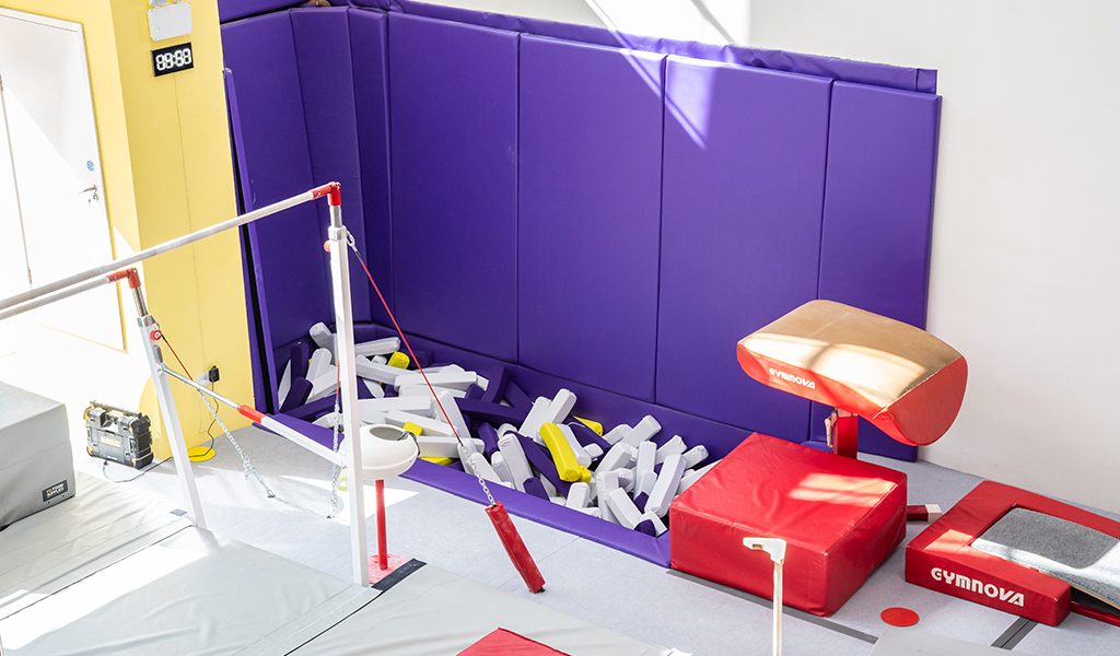 Purple wall padding, mats and foam pit